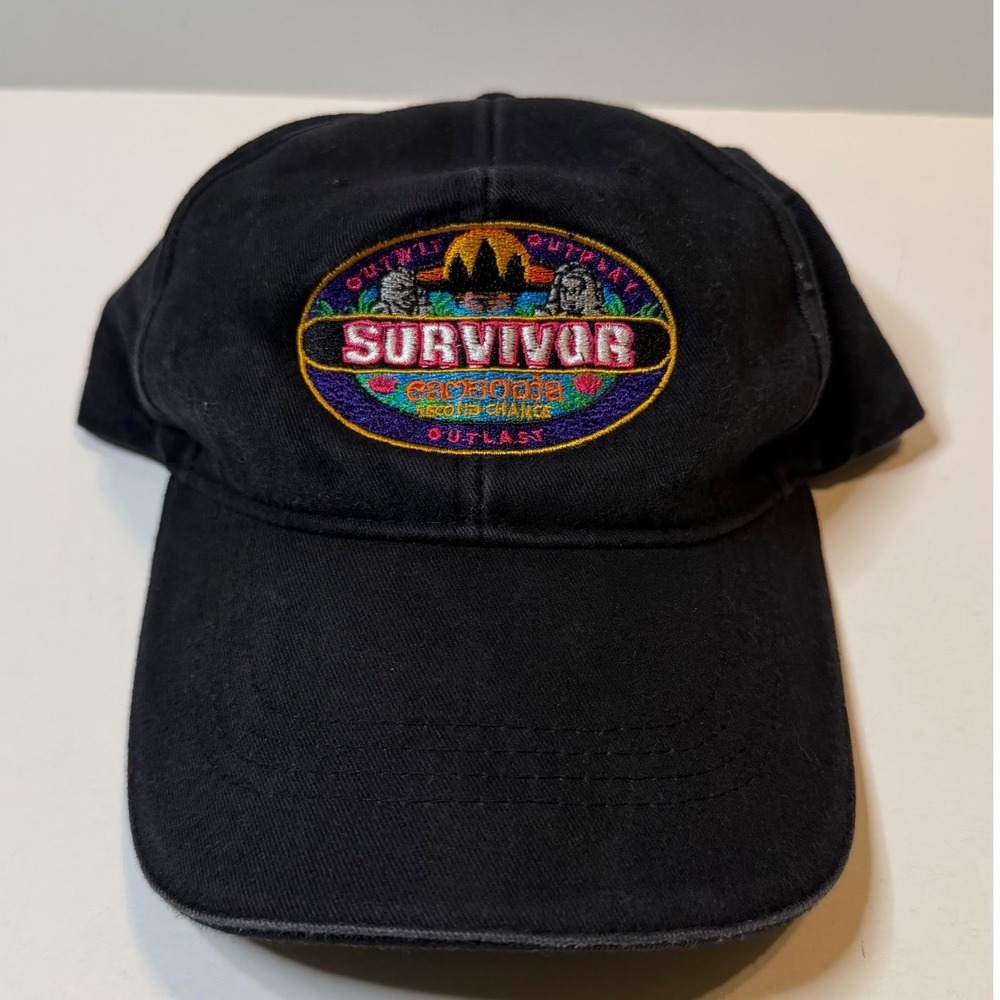 Vintage Survivor Cambodia Hat OSFM CBS TV Crew Member Promo Cap Faded Black Rare
